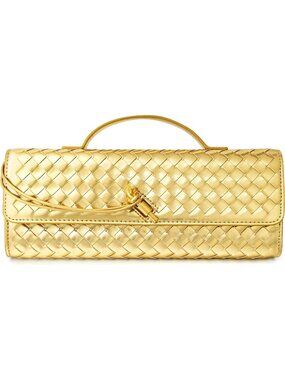 〽️Women's Golden Clutch Purse Woven Vegan Leather Formal Evening Crossbody Bag